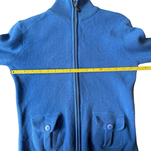 Stephanie Phillips Blue 100% Merino Wool Full-Zip Sweater Size 8 Classic Luxury - Picture 7 of 13